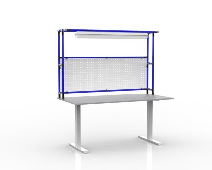 Electrically height-adjustable table with extension and perforated panel 24031130