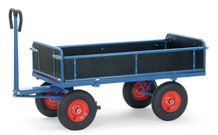 Manual flatbed trolley with pneumatic wheels and towing eye 6455LZ