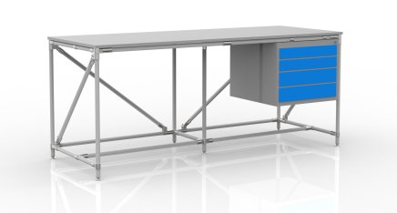 Workshop table with container with four drawers width 2000 mm, 240405316 - 1