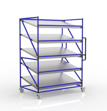 Shelving trolley for crates with slanted shelves 1300 mm wide, SP13080