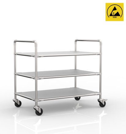 Antistatic shelf trolley with three shelves, 24040234