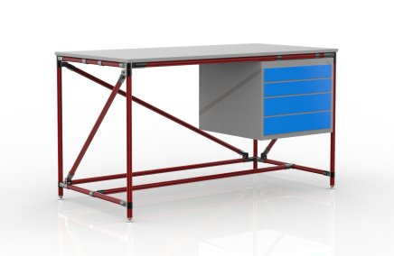 Workshop table with container with four drawers width 1500 mm, 240405310