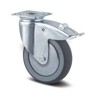 Gray instrument wheel ø 100 mm with total brake, mounting with plate