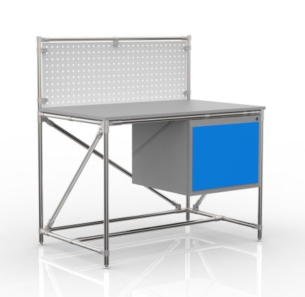 Workshop table from pipe system with perforated panel 240408317 (3 models)