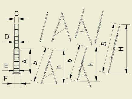 Three-part universal Eurostyle ladder with step adjustment (5 models) - 2