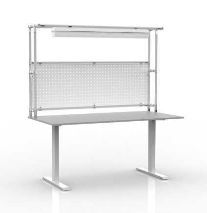 Electrically height-adjustable table with extension and perforated panel 24031130