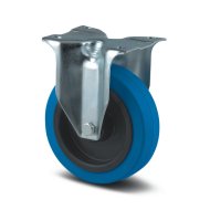 Fixed blue industrial wheel with a diameter of 125 mm with a mounting plate