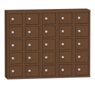 Metal cabinet with 25 lockable boxes