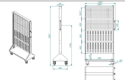 Perforated stand PSZ 23 B S1 double-sided on wheels for 8 panels - 5