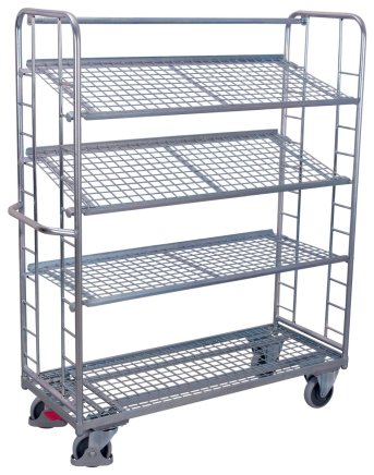 Storied trolley with slanted shelves, galvanized version sw-640.218