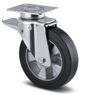 Black instrument wheel with ø 200 mm with total brake and mounting plate