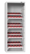 Cabinet for NC tools with hinged doors with equipment