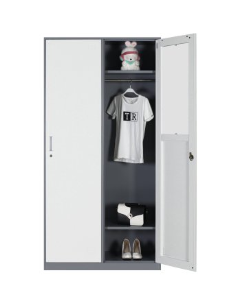 Metal wardrobe with two compartments and cylinder lock - 2