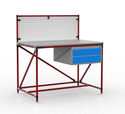 Workshop table from pipe system with perforated panel 240408314 (3 models)