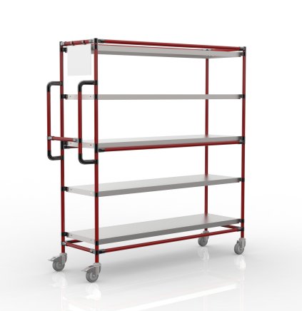 Crate rack trolley with 5 straight shelves, SPS15040