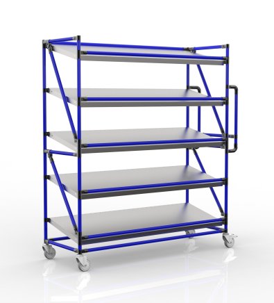 Shelving trolley for crates with inclined shelves 1500 mm wide, SP15050