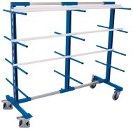 Double-sided shelving trolley with 24 support arms (2 models)