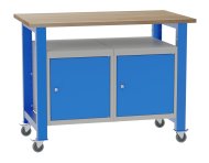 Mobile workshop table with inserted containers