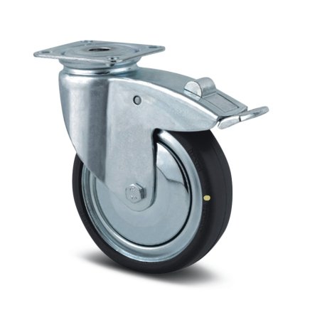 Electrically conductive wheel with total brake and mounting plate (2 models)