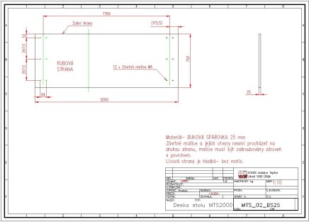 Worktop beech joint type MTS 02 BS25 2000 x 750 mm - 2