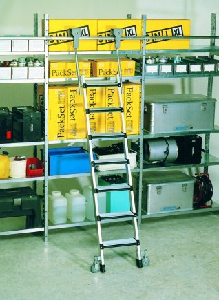 Mobile shelving ladder, with padded step edge 41415