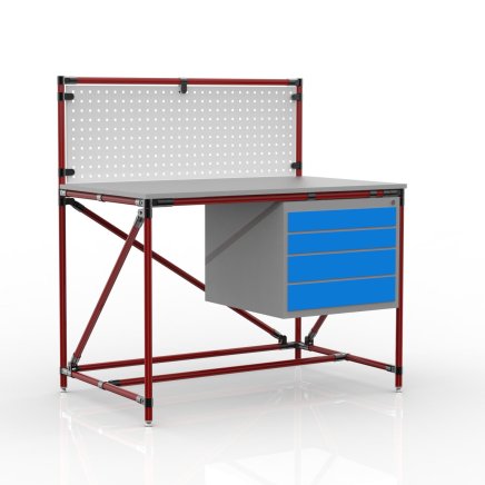 Workshop table from pipe system with perforated panel 240408316 (3 models)