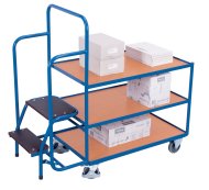 Picking cart with steps, 3 shelves