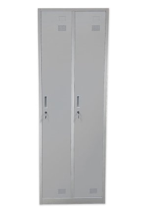 Metal wardrobe with two compartments and cylinder lock