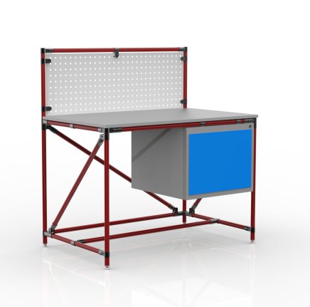 Workshop table from pipe system with perforated panel 240408317 (3 models)