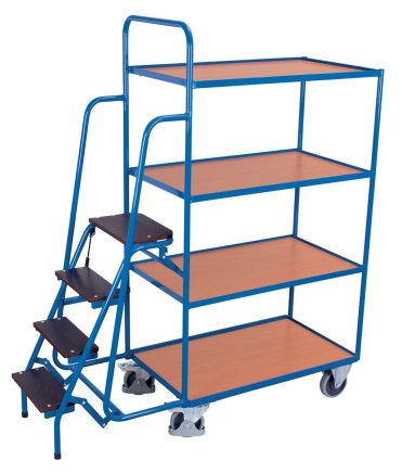 Picking trolley with steps, 4 shelves