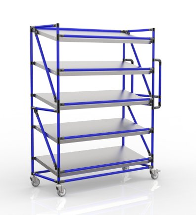 Shelving trolley for crates with slanted shelves 1300 mm wide, SP13050