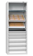 Cabinet for NC tools with hinged doors with equipment