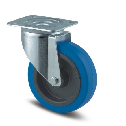 Swivel industrial wheel, blue, ø 125 mm with mounting plate