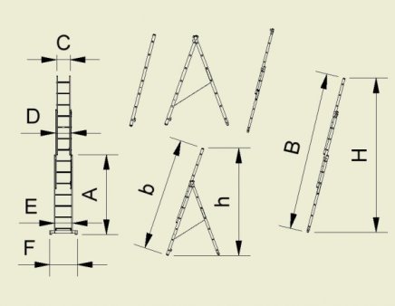 Three-part universal Eurostyle ladder (5 models) - 2