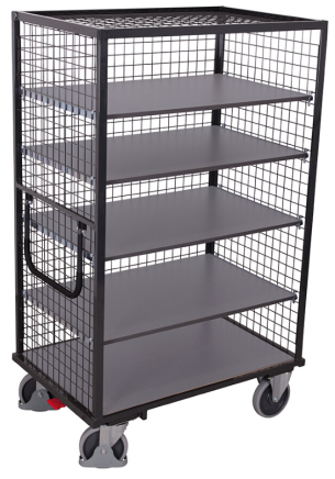 Cabinet trolley with shelves and 3 wire walls