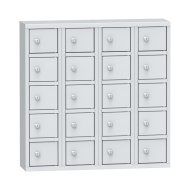 Metal cabinet with 20 lockable boxes