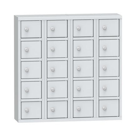 Metal cabinet with 20 lockable boxes