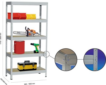 Kovona Screwless rack 175 kg with 6 mm MDF shelves