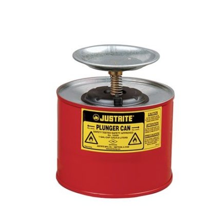 Safety container with a plunger piston for liquid dispensing, moistening and cleaning with a volume of 2 l