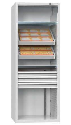 Cabinet for NC tools with swing doors with equipment