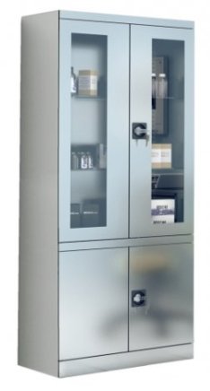 Stainless steel cabinet with glass and solid doors SmlN 114